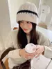 Chapéu de Tricô Bucket Color Block Novo Estilo Coreano para Mulheres, Outono e Inverno, Quente, Versátil, Cobre-Rosto, Solto, Elástico, Chapéu de Pescador de Tricô