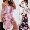 2022 Amazon Europa y Estados Unidos primavera y verano transfronterizo nuevo vestido sexy de gasa estampado para mujer hombros descubiertos en stock