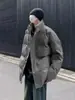 Estilo Japonês de Inverno Cor Sólida Versátil Gola Acolchoada Roupa Pão Masculina Solta High Street Casual Couro PU Algodão Casaco Jaqueta