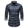 Camisa a cuadros de manga larga para hombre para primavera y otoño, con estampado digital, comercio exterior transfronterizo, top casual de negocios para hombre
