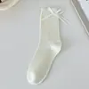 Meias felpudas estilo ballet MIU femininas com laço para amarrar meias de cano médio de ponto duplo meias JK brancas estilo Lolita japonês