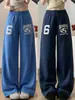 Pantalones Deportivos Sueltos Retro Americanos para Mujer Otoño Nuevo Estilo Perezoso Diseño de Estampado de Letras Sentido Casual
