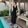Vestido de Malha Slim Sem Mangas com Decote V Estilo Francês Novo para Primavera/Verão 2026 para Mulheres, Elegante Vestido Longo Social com Toque de Alto Padrão