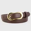 Cinturón de Piel Genuina para Mujer, Estilo Nuevo, Hebilla Simple Plateada Brillante, Cinturón Versátil Hecho de Piel de Vaca de Capa Superior, Adecuado para Jeans, en Stock