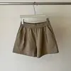 Shorts elásticos estilo coreano, shorts casuais de lã para mulheres, shorts slim de cintura alta em linha A para outono, calças retas versáteis para mulheres