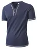 2025 Amazon Wish Aliexpress Novo Cardigã Colorido de Algodão com Decote V Pequeno Camisa Henley Casual Masculina de Manga Curta