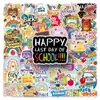 50 Adesivos de Grafite para o Início da Temporada Escolar, Desenho Animado Fofo Inglês Criativo Impermeável Decorativo Adesivos para Garrafa Térmica Celular Bolso