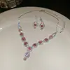 Brincos Pingente Gota d'Água com Strass Estilo Coreano, Corrente para Clavícula da Moda Versátil, Conjunto de Joias de Luxo Leve de Alta Qualidade