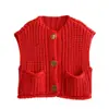 Aliexpress 2026 Otoño/Invierno Nueva Moda para Mujer Estilo Europeo y Americano Bolsillo Sin Mangas Corto Chaleco de Punto