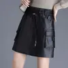 Falda de cuero de tiro alto para mujer, otoño e invierno, falda ajustada, moda 2026, elegante, simple, con bolsillos, adelgazante, falda lápiz, falda corta
