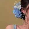 Grampo de Cabelo Floral com Atmosfera de Praia para Mulheres, Novo Estilo Chinês, Clipe de Cabelo Hanfu Estilo Férias com Foto Realista, Acessório de Cabelo com Clipe Lateral