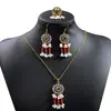Set de Aretes, Anillo y Collar Estilo Bohemio Europeo y Americano con Aguja de Plata, Estilo Étnico Vintage con Aretes de Borla de Perlas y Pedrería