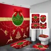 Cortina de chuveiro com estampa digital 3D, à prova d'água e resistente a mofo, conjunto de cortinas de banheiro com tema de Natal, tecido impermeável espessado para o banheiro