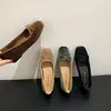 Aumente a altura na primeira temporada de reuniões! Sapatos baixos femininos de bico quadrado com laço estilo retrô coreano, sapatilhas slip-on femininas