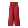 Pantalones Finos de Verano para Mujer Ropa de Mujer Transfronteriza Europea y Americana Venta al por Mayor Color Sólido Cordón Cintura Elástica Rectos Casuales Largos para Mujer