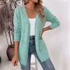 Tricô Outono/Inverno Europeu e Americano 2026: Cardigan de Tricô Feminino de Comprimento Médio, Soltinho, Cor Sólida, com Bolsos