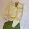 Ropa Zhengqite/Calidad de Alta GamaCárdigan de Lana de Alpaca de Dos Tonos|Falda de Lana de Doble Cara Color Verde Hierba