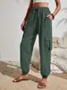 Moda Feminina Europeia e Americana Amazon Tiktoktemu Primavera/Verão 2026 Novo Versátil Cor Sólida Bolso Casual Roupa de Trabalho Calças Femininas