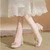 Sapatos de salto alto de 5 cm para pés largos, sapatos femininos de outono com strass, saltos grossos, sapatos de dama de honra para casamento, confortáveis para os pés