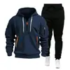 Conjunto de Sudadera con Capucha y Pantalones Deportivos Multibolsillos para Hombre de Primavera y Otoño Color Sólido Chaqueta con Capucha de Primavera y Otoño Conjunto Deportivo