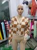 Cárdigan de Cuadros Versátil Estilo Comercio Exterior 2024 Ropa para Mujer Coreana Otoño Cuello en V Manga Larga Chaqueta Corta Suéter de Cuadros para Comercio Exterior