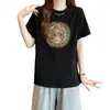 Moda Exquisita de Alta Gama Elegante Versátil Estilo Chino Primavera/Verano 2026 Talla Grande Celebridad de Internet Top Camiseta de Manga Corta con Dragón Dorado para Mujer