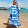 Camisa Protectora Solar de Playa Estampada de Rayón Europea y Americana al por Mayor, Vestido Sexy Holgado de Vacaciones, Cubre Traje de Baño Bikini