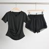 Ropa de Yoga Ceñidora a la Cintura para Mujer, Top Deportivo para Correr, Camiseta de Cuello en V, Conjunto de Ropa de Fitness Transpirable de Secado Rápido, Traje Deportivo de Verano para Mujer