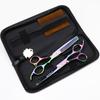 Juego de tijeras de peluquería personalizadas de 6.0 pulgadas en color (tijeras planas + tijeras dentadas + bolsa + aceite de mantenimiento + peine regulador)