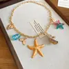 Escucha el Viento con el Sonido de las Conchas~ Collar de Estrella de Mar y Caracola, Estilo Vacaciones en la Costa, Cadena Dulce para la Clavícula, Diseño Único, Joyería Impresionante