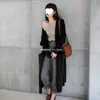 Cardigan de Tricô Feminino Estilo Coreano Outono e Inverno Novo Cor Pura Manga Longa Comprimento Médio Aconchegante Jaqueta Suéter Tamanho Único Preto