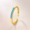 Anel Minimalista de Design de Nicho Europeu e Americano Estilo Ins com Turquesa Sintética para Mulheres, Banhado a Ouro, Anel Simples e Versátil para Dedo Indicador