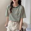 Camiseta Rayada Casual para Mujer de Manga Corta Verano 2025 Nueva Estudiante Top de Media Manga Holgado y Versátil Camiseta de Cuello Redondo Ins