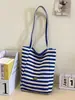 Bolsa Tote de Grande Capacidade para o Dia a Dia, Bolsa para Aula de Estudante, Bolsa de Tecido Feminina Leve Listrada Estilo Floresta, Bolsa de Ombro Casual Estilo Preguiçoso
