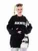 Suéter da Nova Coleção Outono e Inverno para Casal, Manga Longa, Marca Tendência, High Street Europeu e Americano, Patchwork Irregular, Bordado com Letras Desgastadas