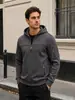 Moletom Masculino Outono Inverno Meio Zíper Multi Bolsos Pulôver Moletom com Capuz de Fita Tamanho Europeu