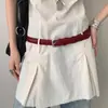 Cinturón tejido a mano estilo retro americano sin hebilla para mujer, cinturón de cuero rojo de alta gama para combinar con jeans y decorar faldas