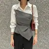 Camisa Falsa de Duas Peças, Madura e Sexy, Slim Fit, Camisa Branca com Patchwork Listrado para Mulheres, Novo Estilo Primavera e Outono, Top com Design Único