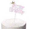 Decoración de pastel de cumpleaños tarjeta de inserción corona creativa HB Inglés Feliz Cumpleaños adorno para pastel decoración de mesa de postres para fiesta
