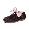 Zapatos de Cuero Estilo Coreano para Niñas 2026 Modelo Nuevo de Primavera Lazo Cruzado Terciopelo Estilo Princesa Suela Blanda Zapatos de Moda