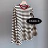 Recomendo rachadura na parede! Estilo americano Retro Lazy Ancora Vermelho Contraste Casual Top Listrado Manga Comprida T-shirt Feminina Outono