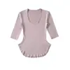 Top de Manga Media Ajustado Estilo Dibujo Animado, Nueva Camiseta Ligera Adelgazante con Cuello en U Grande para Primavera/Verano