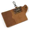 Bolsa de Chave de Porta de Casa em Couro Crazy Horse Retrô Camada Superior Couro Bovino Bolsa de Chave de Carro Couro Genuíno Botão de Pendurar para Chaves Masculina e Feminina