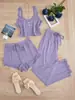 Popular Conjunto de Tres Piezas con Ribete de Encaje Transfronterizo: Camisola, Shorts, Pantalones Largos, Ropa de Dormir Elástica Ajustada para Mujer