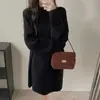 Vestido Jersey de Cuello Alto Estilo Perezoso de Longitud Media para Mujer Otoño e Invierno Nuevo Holgado Base Color Sólido Cómodo Adelgazante