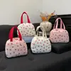 Nueva bolsa de almuerzo de pana para mujer con fresas, bolsa grande de capacidad, bolsa de picnic, bolso de mano, bolso para dama