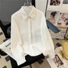 Camisa blanca de mujer profesional de manga larga primavera, otoño e invierno 24 nueva camisa formal de entrevista de chifón peto top forrado de vellón