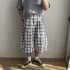 Shorts Casuais Masculinos Novos de Verão Xadrez Moda Tendência Versátil Soltos Simples Calças de Três Quartos de Perna Larga Calças da Moda