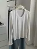 Elegante camiseta de manga larga de Tencel y lana de doble capa con cuello en U para mujer, temporada otoño e invierno 2026, capa base suave y amigable con la piel