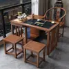Nova Mesa de Chá Giratória de Madeira Maciça Estilo Chinês, Mesa de Chá Kung Fu, Conjunto Integrado de Mesa e Cadeiras de Chá em Madeira de Borracha, Mesa de Chá, Tatami